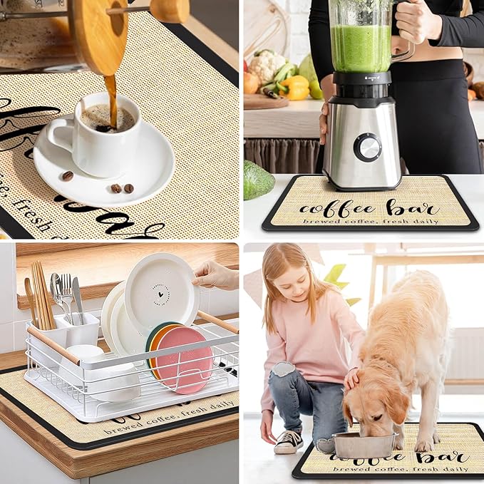 DK177 Coffee Mat - Dish Drying Mat for Kitchen Counter, Hide Stain, Absorbent with Waterproof Rubber Backing, Fit Kitchen Dish Rack Bar Accessories (Christmas Green, 31.5" x 17")