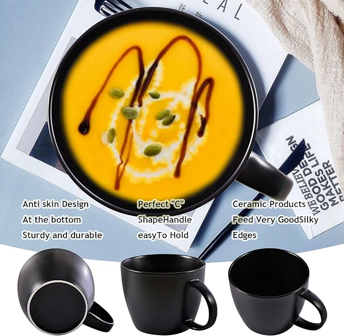 Matte Black Big Coffee Mug 30 oz Ceramic Tea Cup Extra Large Soup Bowl with Handle Microwave Safe, Gifts for Men Women Mom Dad Boyfriend Husband Wife or New Kitchen House Warming Presents