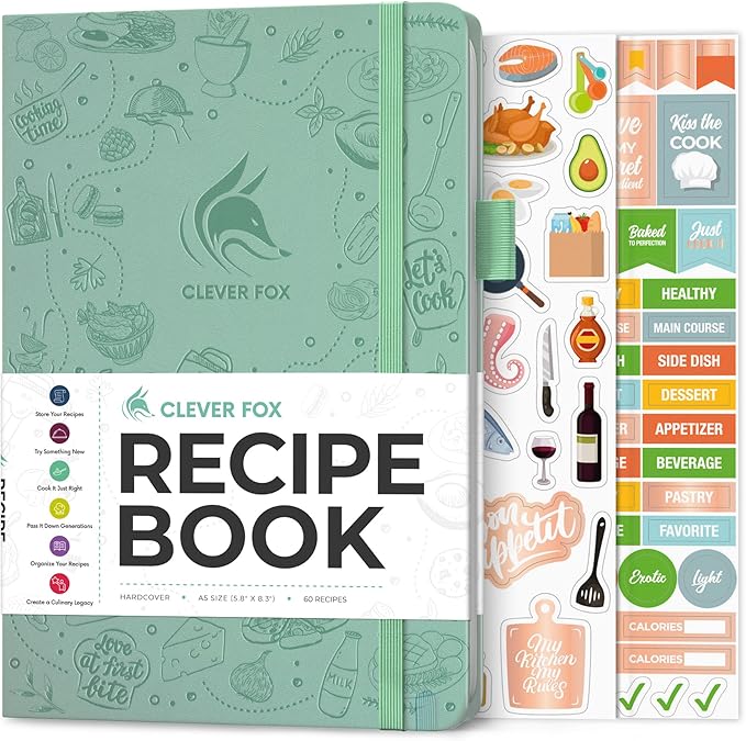 Clever Fox Recipe Book – Blank Family Cookbook – Empty Cooking Journal – Notebook Organizer to Write In Recipes – Medium, A5 (Mint Cream)