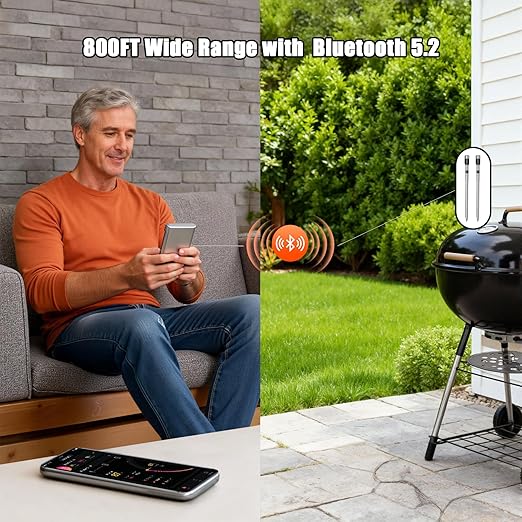 Smart Wireless Meat Thermometer with 2 Probes & 800Ft Bluetooth Range, Grill Thermometer with Standalone Base, NIST Certified ±0.5°F Accuracy, Digital Backlit Screen for Oven, BBQ, Smoker, Kitchen