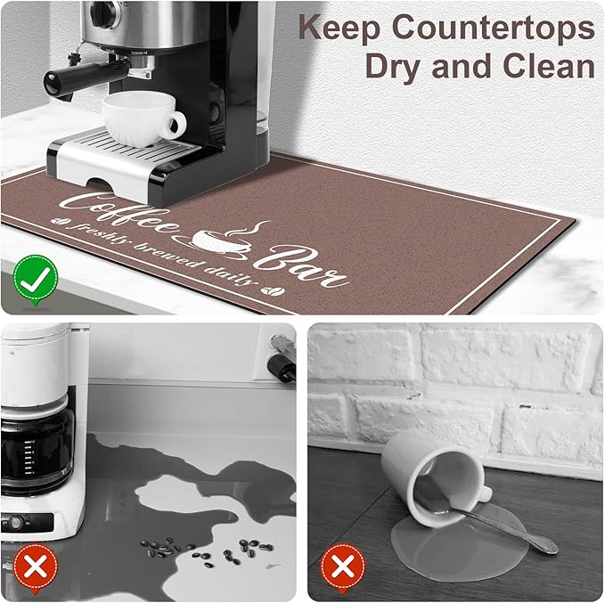 Absorbent Coffee Mat, Fashion Dish Drying Mat for Kitchen Counter Coffee Bar Accessories Espresso Machine Dish Rack 16" x 24" Brown