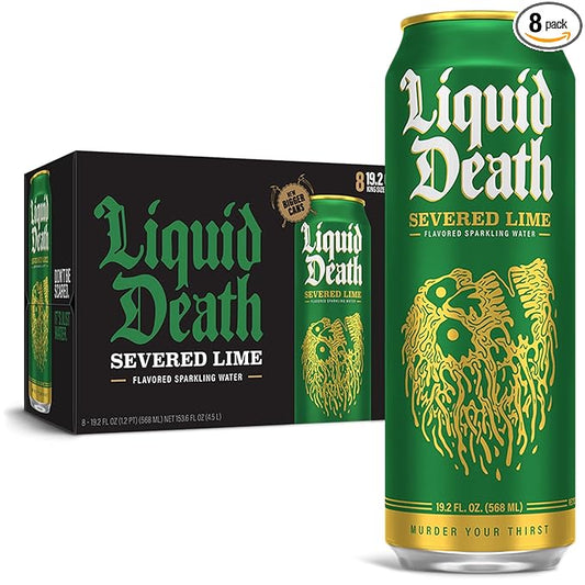 Liquid Death, Severed Lime, Lime-Flavored Sparkling Water, 8-Pack (19.2oz Cans), Low Calorie & No Artificial Sweeteners
