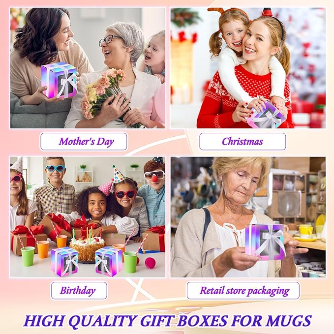 Ctosree 50 Pcs Mug Boxes for Gifts Sublimation Mug Box with Clear Window for Coffee Cup Packaging Shipping Exhibition for 11oz, 12oz, 15oz Blank Gift Christmas Wrapping Craft(Laser)