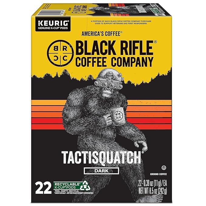 Black Rifle Coffee Company Tactisquatch Rounds – Dark Roast Coffee Pods, 22 Single-Serve Cups, Shelf-Stable Pods