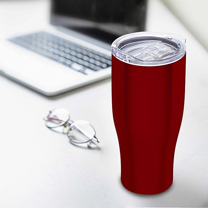 DISCOUNT PROMOS Stainless Steel Grip Travel Mugs 27 oz. Set of 10, Bulk Pack - Perfect for Coffee, Soda, Other Hot & Cold Beverages - Red