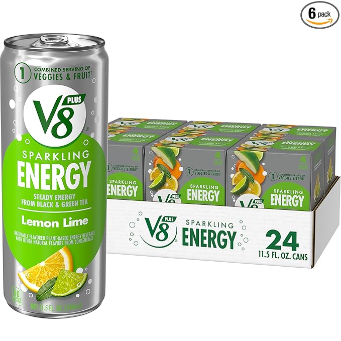 V8 +ENERGY Lemon Lime Energy Drink, Made with Real Vegetable and Fruit Juices, 11.5 FL OZ Can (6 Packs of 4)