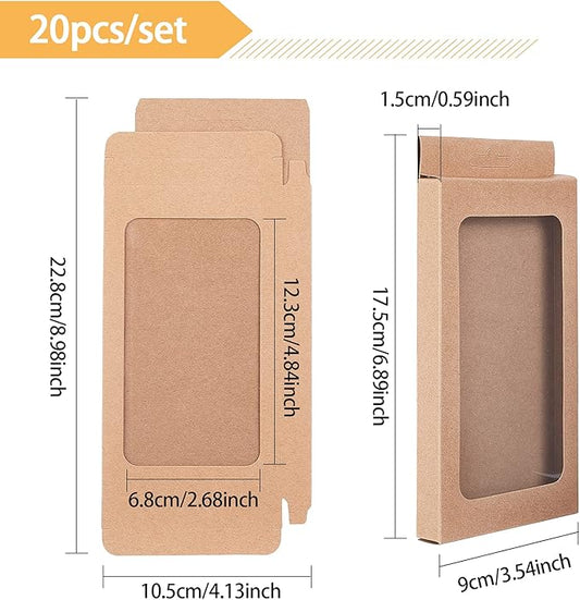 BENECREAT 20 Pack Kraft Paper Boxes with Clear Window 7x3.5x0.6 Brown Gift Packaging Boxes for Bakery Cookies Cake Candy Wedding Party Favors