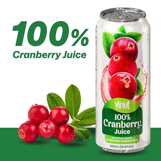 VINUT 100% Cranberry Juice – No Added Sugar, Not From Concentrate, 16.9 fl oz Cans (24 Pack)