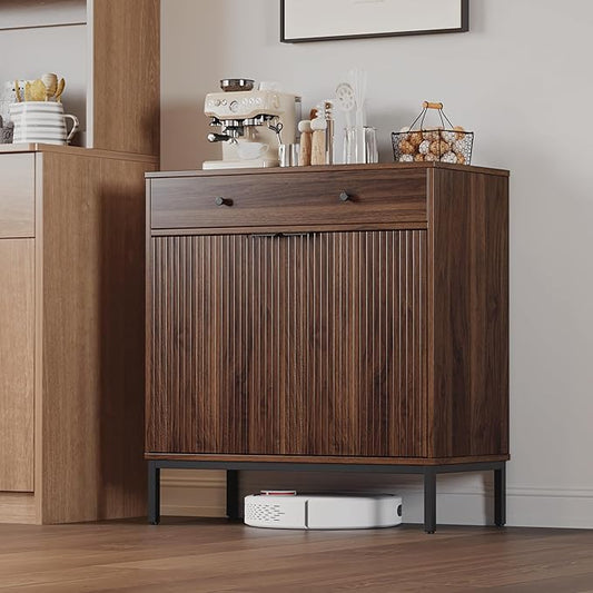Mericonia Farmhouse Buffet Sideboard Cabinet with Storage, Fluted Coffee Bar with Doors and Adjustable Shelves, Modern Wood Console Cabinet for Kitchen, Livingroom (Fluted 2 Door, Walnut)