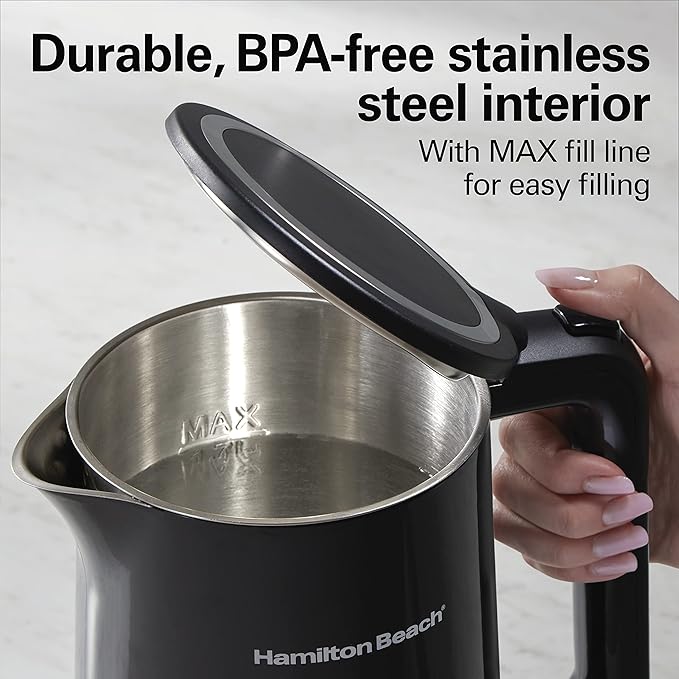 Hamilton Beach Digital Temperature Control Electric Tea Kettle, Hot Water Boiler & Heater 1.7L, 5 Preset Modes + Keep Warm, Fast Boil 1500 Watts, BPA Free, Cool-Touch Exterior, Black (41033)