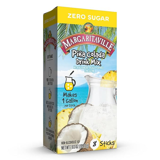 Margaritaville Gallons to Go Powdered Drink Mix, 8-Count Box– Pina Colada – Low Calorie and Zero Sugar Drink Mix, Each Stick Makes 1 Gallon-Sized Pitcher