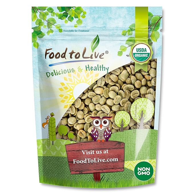 Food to Live Organic Colombian Huila Arabica Green Coffee Beans, 5 Pounds – Whole, Unroasted, Washed Bean. Single Origin. Fresh Crop. No-GMO, Vegan, Bulk