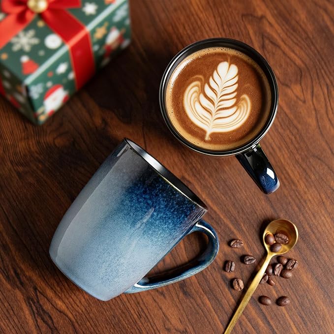 MONITO 14 OZ Coffee Mugs Set of 6, Modern Large Ceramic Coffee Mugs Set with handle for Tea/Latte/Milk/Cocoa, Funny Tea Cups for Office and Home, Engagement Gifts…
