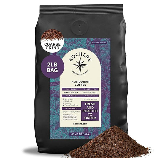 Organic Honduran Coarse French Press Grind Coffee – 2LB, Single Origin Arabica, Medium-Dark Roast, Fair Trade, Specialty Grade