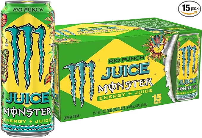 Monster Energy Juice Rio Punch, Energy Drink, 16 Ounce | Energy + Juice, Pack of 15