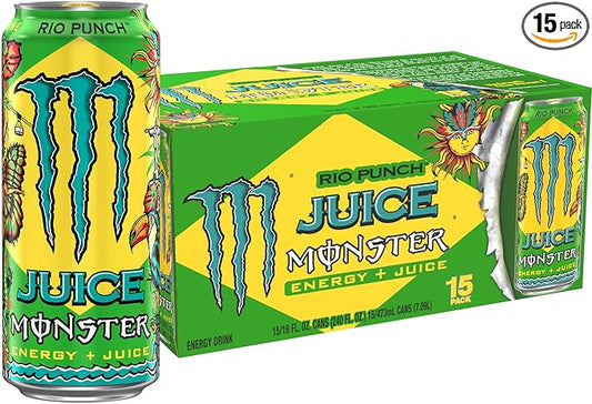 Monster Energy Juice Rio Punch, Energy Drink, 16 Ounce | Energy + Juice, Pack of 15