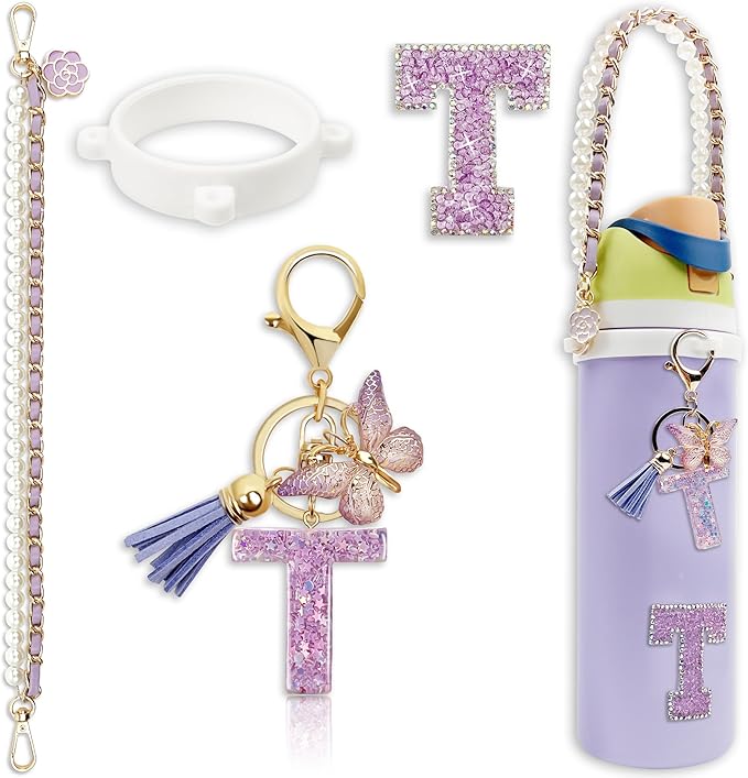 Letter Handle Strap Accessories with Cute Initial Charm Compatible with Owala Water Bottle 24oz 32oz 40oz Owala Kids