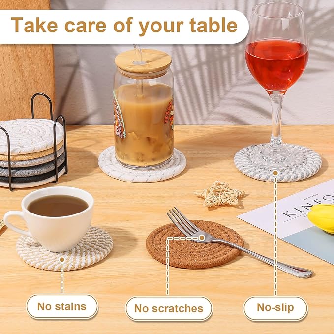 Billbotk 10 Pieces Coasters for Drinks, 10 Colors Absorbent Drink Coasters with Holder, Table Coaster Set for Home Decor, Apartment Decor Aesthetic, Living Room Essentials, 4.3 Inches