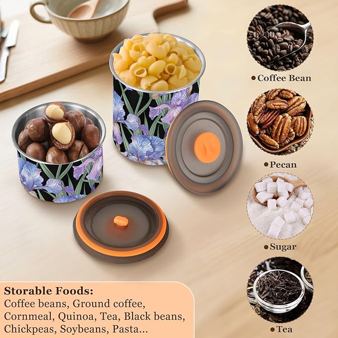ALAZA Purple Iris Flowers Floral Airtight Coffee Bean Canister 500ml Food Storage Containers with Lids For Gournd, Tea, Sugar, Flour, Rice, Cereal, Candy Cookie Jar