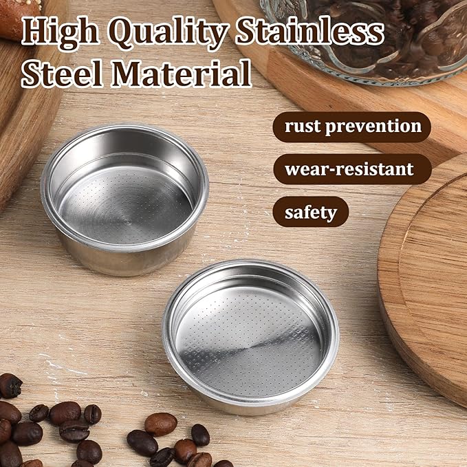Thinp 2 Pcs Stainless Steel Coffee Filter, 51mm Pressurized Filter Basket Espresso Filters Basket Espresso Machine Parts Compatible with 51mm Portafilter Coffee Machines (1+2 Cups Capacity)