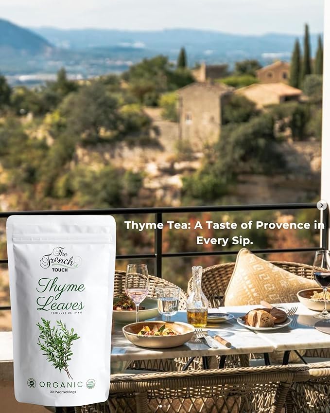 The French Touch Thyme Leaf Tea ORGANIC | 2.0g x 30 Pyramid Bags | 100% Certified USDA Organic | Plant based tea bags | Select Premium Tea (Thyme Leaves) | Caffeine-free