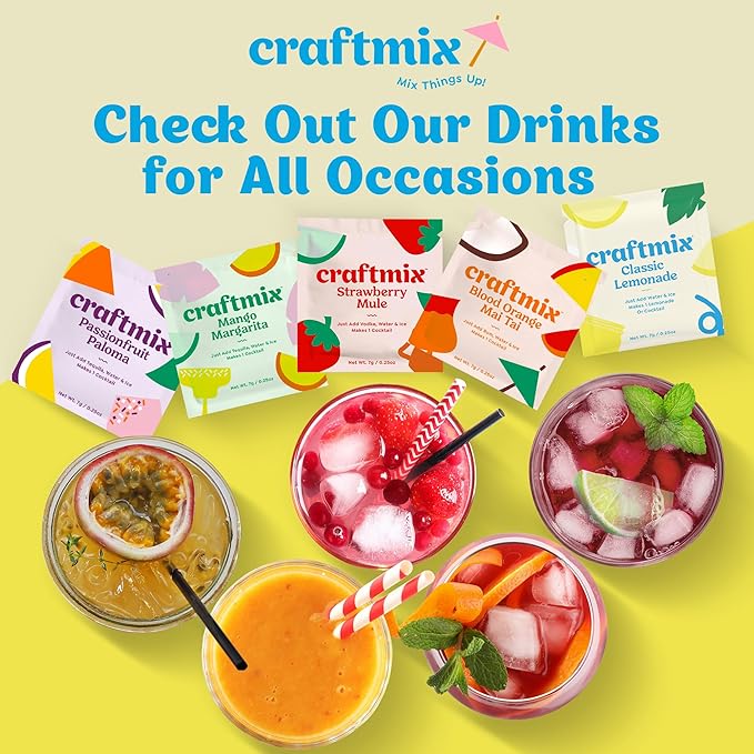 Craftmix Classic Lemonade Mix, 12 Packets, Easy Powder Drink with Real Fruit, Low-Sugar, Vegan, Low-Carb, Non-GMO, Dairy-Free, Gluten-Free, Flavored Water Enhancer, On-the-Go Water Flavoring Packets
