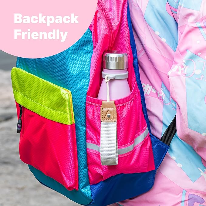 VINUR Kids 9 oz Water Bottle-Stainless Steel Insulated Mini Travel Water Bottle for Girls-Cola Shape Sports Flask with Carry Rope, Purple Pink