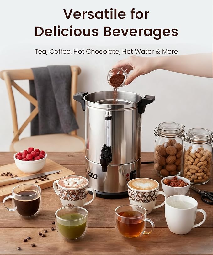 AZZO KITCHEN Commercial Coffee Maker 40-Cup Large Coffee Urn with Percolator Coffee Pot Electric 6L Stainless Steel Fast Brew Hot Water Dispenser for Tea Catering Events Home Office Easy Cleaning