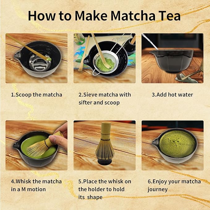 Matcha Whisk Set,8 Pcs Ceramic Matcha Sets Black Include Matcha Bowl with Spout(18Oz), Matcha Whisk and Holder,Bamboo Scoop,Scoop Holder,Stainless Sifter,Wooden Spoon,Tea Towel,Gift for Matcha Lovers