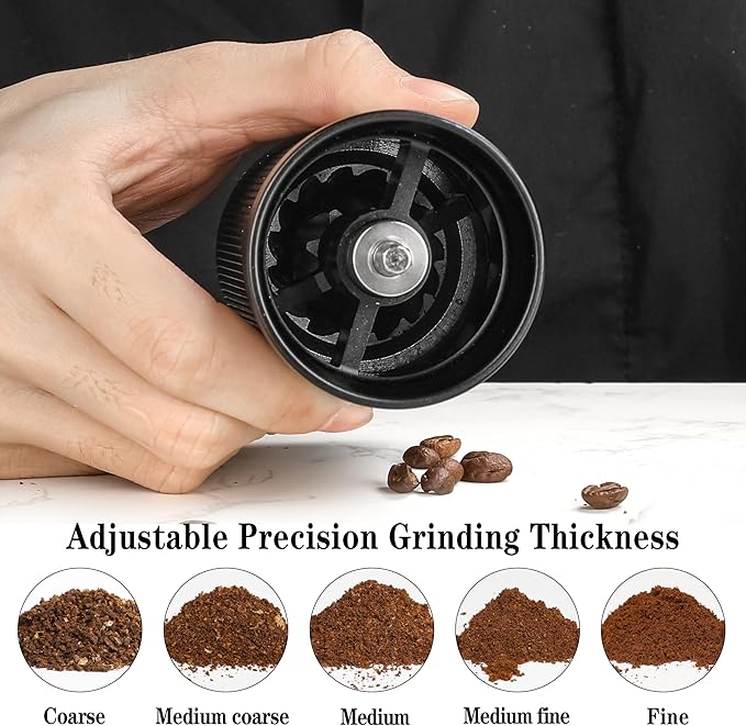 Manual Coffee Grinder with Stainless Steel Conical Burr, Hand Coffee Grinder with External Adjustable Grind Setting for Espresso (Black)
