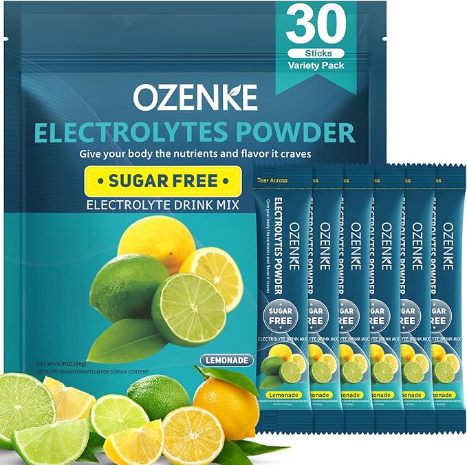 30 Sticks Electrolyte Powder Packets Sugar Free Hydration Packets Electrolytes Drink Mix for Rapid Hydration, Lemonade Flavor