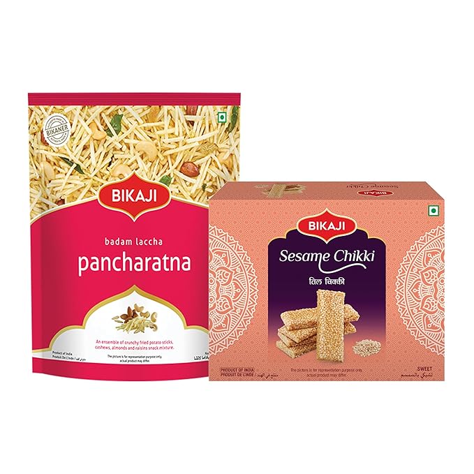 Bikaji Seasme Chikki 400G & Badam Laccha Pancharatna 350Gm Combo | Traditional Crunchy Chikki & Rich Dry Sweet | Snack & Festive Gift Pack