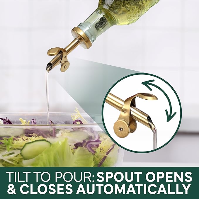 COOK WITH COLOR Glass Olive Oil Bottle Dispenser - 2 Pack- 17oz Oil and Vinegar Cruet - Olive Oil Carafe Decanter for Kitchen, Floral, Green