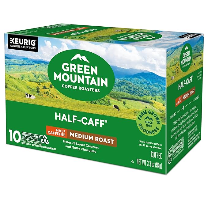 Green Mountain Coffee Roasters Half Caff, Keurig Single Serve K-Cup Pods, Medium Roast Coffee, 60 Count, (6 Packs of 10)