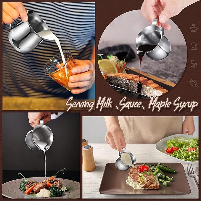 12 Pack Stainless Steel Bell Creamers 3 Ounce Creamer Pitcher Mini Coffee Milk Pitchers with Handle and Pouring Spout Cups for Serving Espresso, Tea, Milk, Maple Syrup, Sauce