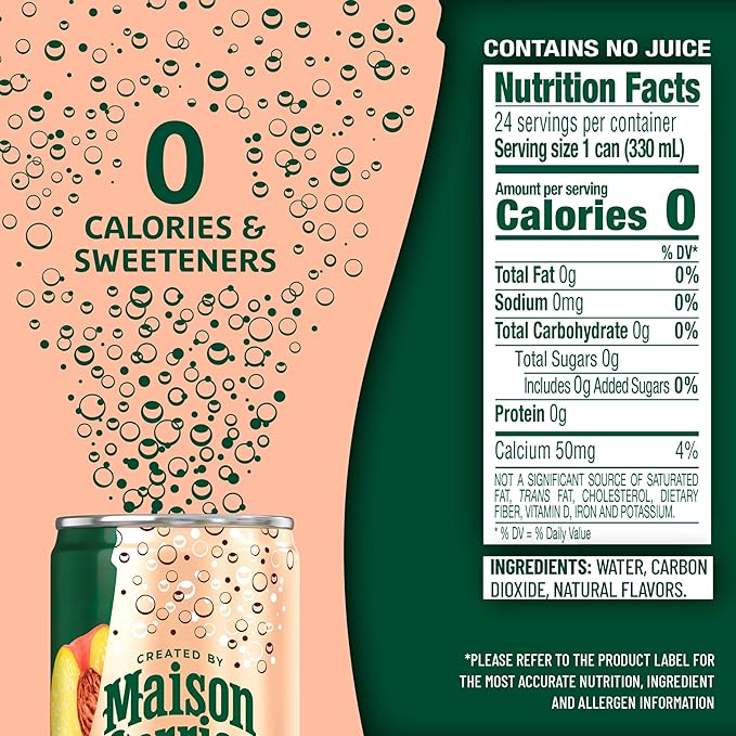 Maison Perrier Forever Peach Flavored Sparkling Water, 11.15 Fl Oz Cans, 8 Count, 3 Pack