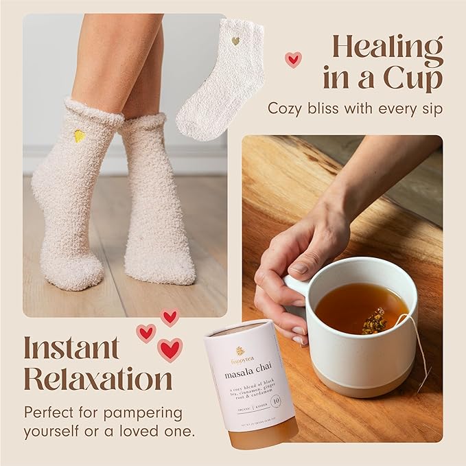 Unboxme Birthday Gift Basket for Women with Socks, Mug, Organic Chai Tea, Honey & Cinnamon, Relaxation Self Care Wellness Tea Gift Set for Mom, Sister, Best Friend