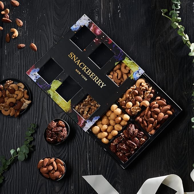 Nuts Gift Basket, Gourmet Snack Box, Gift Set For Birthday Party, Care Package, Sympathy, Healthy Gift, Gift for Men and Women. Kosher - Snackberry