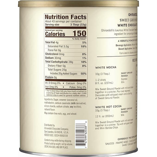 Ghirardelli Sweet Ground White Chocolate Flavor Powder, 3.12 lbs.