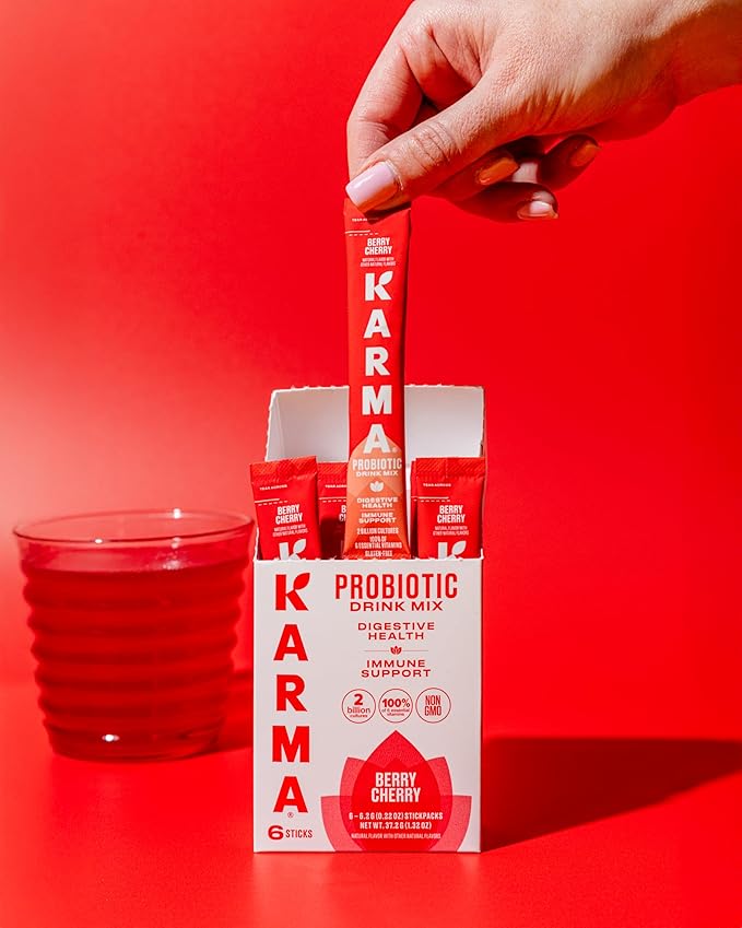 Karma Probiotic Hydration Packet - 6 Pack, Blueberry Lemonade Powder Drink Mix Stick - On-The-Go Immune & Gut Health Support