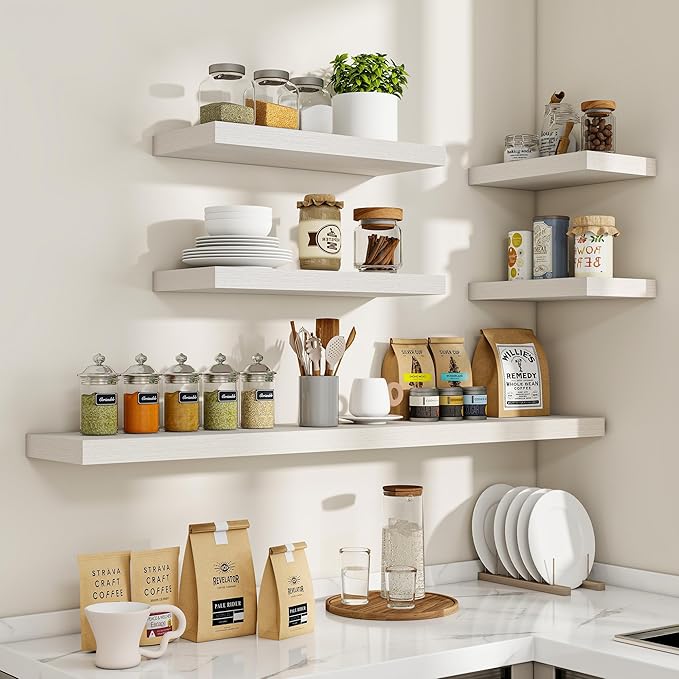 16 Inch Floating Shelves, 16"x9.25"x1.5" Inch Deep Floating Shelves for Wall, Wooden Shelves for Bathroom, Bedroom, Living Room, Cream White Oak, 2 Pieces