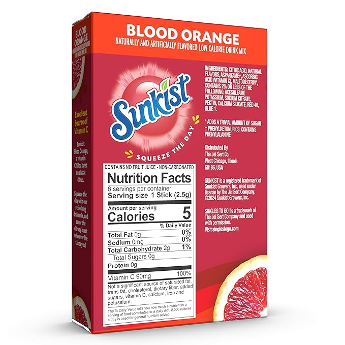 Singles to go Drink Mix Packets, Blood Orange, 6-Count Box – Powdered Drink Packets with Vitamin C, 72 Total Powder Sticks