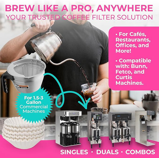 Katy's Extra Large Coffee Filters (12.5” x 4.5” Inch) For BUNN 1.5 to 3 Gallon Coffee & Tea Machines - Premium, Tall Walls, No Ground Overflow - Commercial Coffee Filters for Businesses (Bulk Pack)