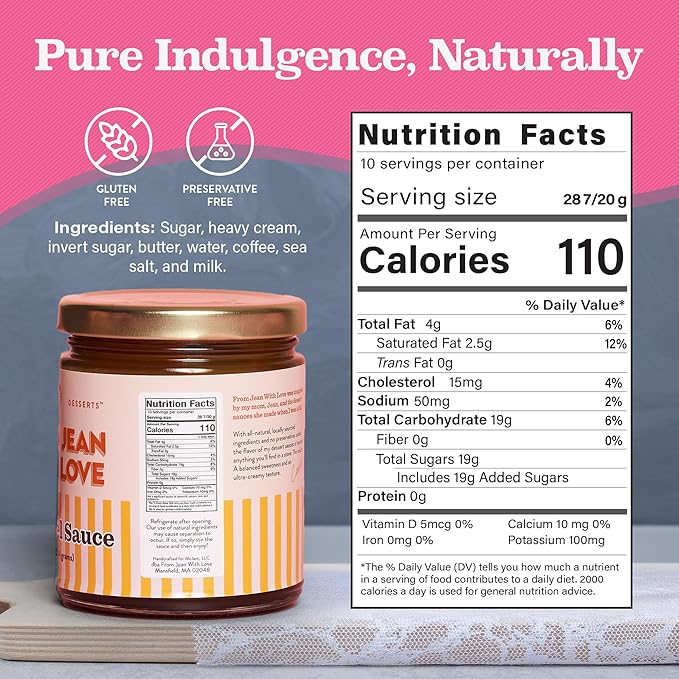 From Jean with Love Caramel Dessert Sauce – All-Natural, Handcrafted with Locally Sourced Ingredients, Rich & Creamy Caramel Flavor, No Preservatives, Perfect for Ice Cream, Pancakes & More– 10 oz Jar