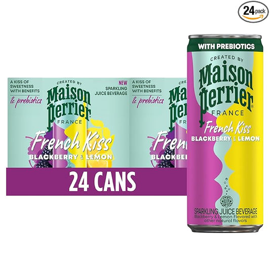 Maison Perrier French Kiss Sweetened Sparkling Juice Beverage, Blackberry & Lemon Flavors With Real Fruit Juices, 24Pk