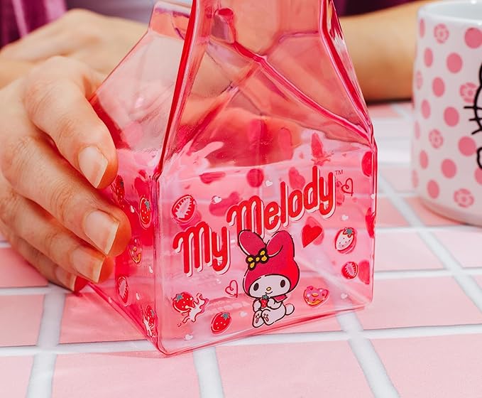 Silver Buffalo Sanrio Hello Kitty and Friends Featuring My Melody Strawberries Pink Glass Milk Cup, 11.9 Ounces