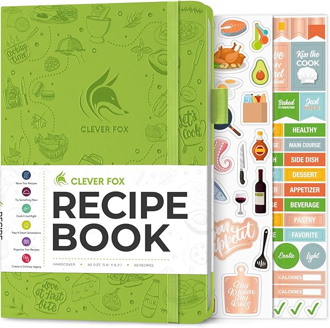 Clever Fox Recipe Book – Blank Family Cookbook – Empty Cooking Journal – Notebook Organizer to Write In Recipes – Medium, A5 (Apple Green)