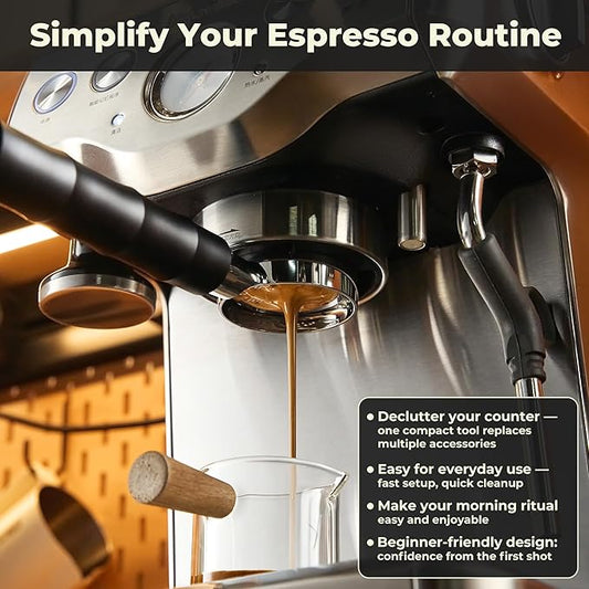 54mm Bottomless Portafilter with Integrated WDT Tool & Puck Screen - Compatible with Breville Barista Express, Pro, Touch, Bambino - Eliminate Channeling