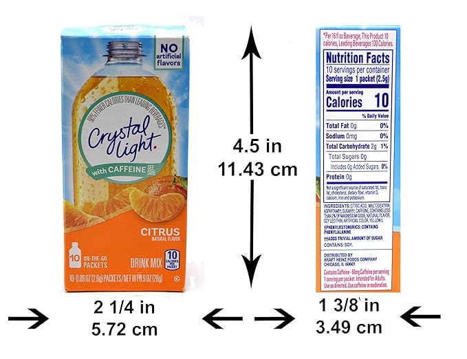 Crystal Light On The Go Citrus With Caffeine Drink Mix, 10-Packet Box (Pack of 8)