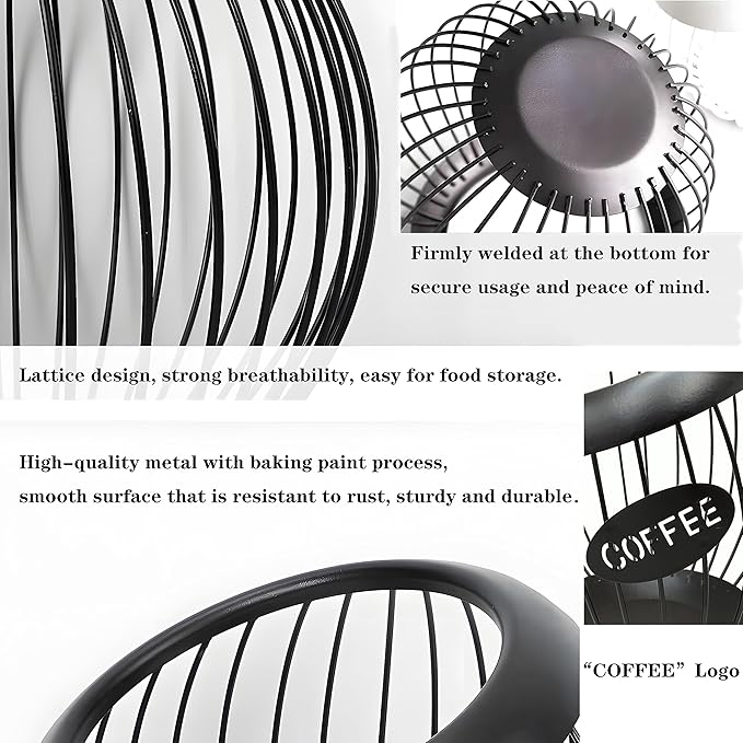 Coffee Pod Holder,K Cup Holders for Counter,Coffee Bar Accessories & Decor,Large Capacity Keurig K-cup Organizer, Nespresso Vertuo Station Organizer,Metal Pods Storage (Black)